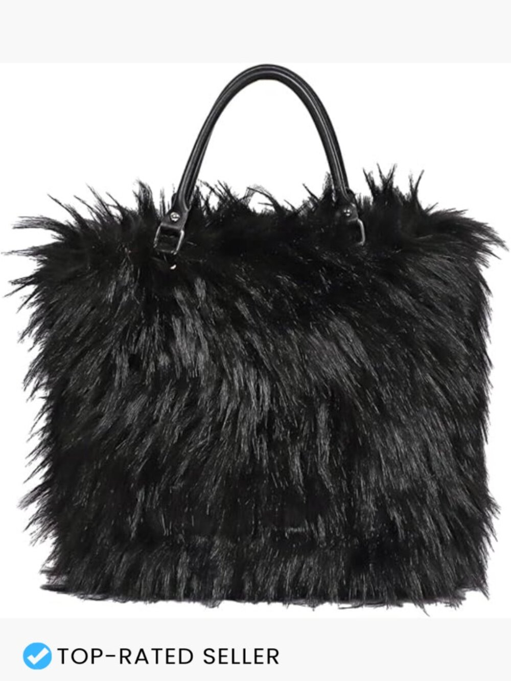 Faux Fur Tote Bag Fluffy Oversized Shoulder Handbag with Leather Handles
